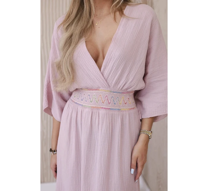 Mušelínové šaty s výšivkou v pase tmavě růžová