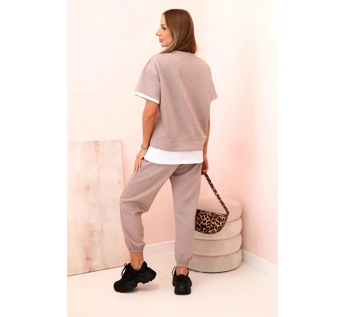 Dámská máslová souprava s krátkým rukávem a kalhotami béžový melír