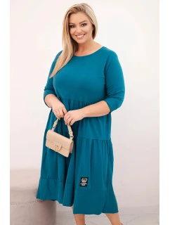 Dámská bavlněná sukni Plus Size s volány a ohrnutým rukávem mořská