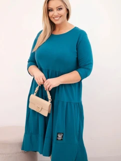 Dámská bavlněná sukni Plus Size s volány a ohrnutým rukávem mořská