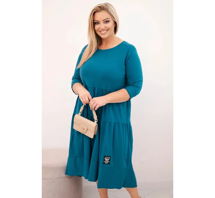 Dámská bavlněná model 21800789 Plus Size s volány a ohrnutým rukávem mořská - K-Fashion Dámská bavlněná model 21800789 Plus Size s volány a ohrnutým rukávem mořská - K-Fashion
