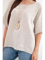 Dámská bavlněná oversize halenka s krátkým rukávem béžová Dámská bavlněná oversize halenka s krátkým rukávem béžová