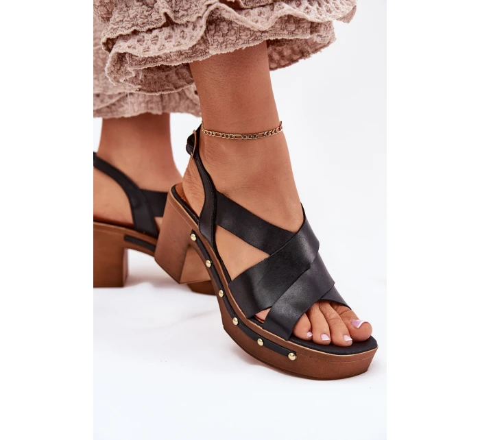 Kožené Sandály Na Podpatku model 21699718 Černé - Zazoo
