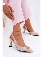 Sandály na podpatku s model 22095233 zdobením Béžové - VINCEZA