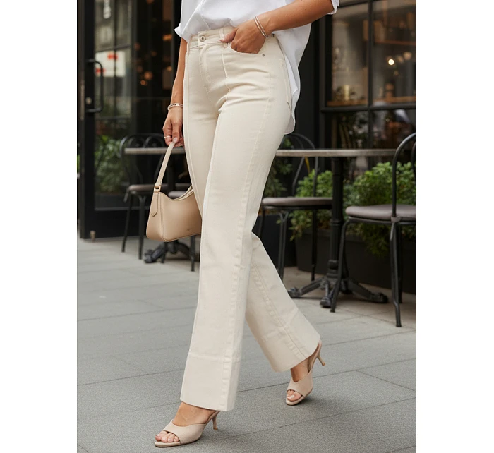 Dámské široké džíny s vysokým sedem béžové FashionStreet UY2944