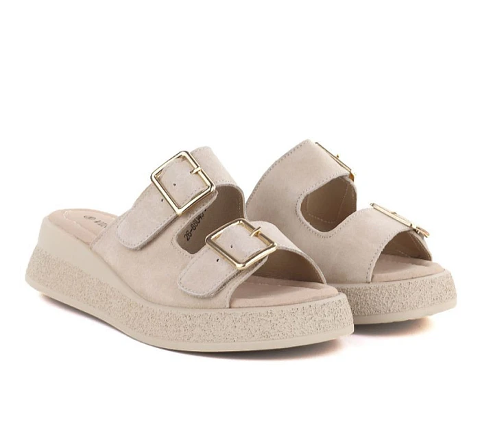 Kožené žabky na platformě beige Vinceza 88045 dámské