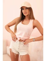 Dámská top s ramínky z bavlny s kulatým výstřihem pudrově růžová melír