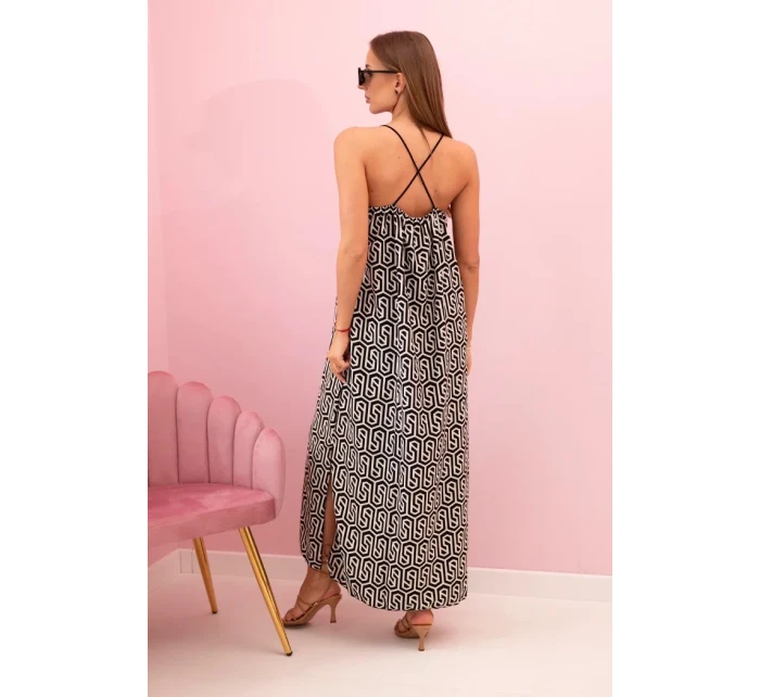 Dámské šaty na ramínka s model 21117271 vzorem černý - K-Fashion