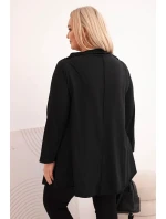 Dámská bavlněná blůza Plus Size asymetrická s ohrnovacím rukávem černá Dámská bavlněná blůza Plus Size asymetrická s ohrnovacím rukávem černá