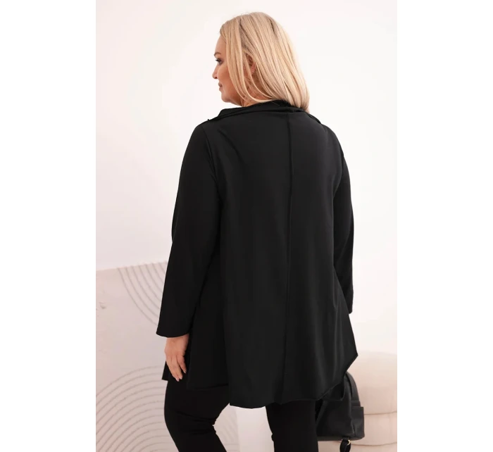 Dámská bavlněná blůza Plus Size asymetrická s ohrnovacím rukávem černá Dámská bavlněná blůza Plus Size asymetrická s ohrnovacím rukávem černá