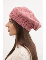 Dámská zimní čepice z vlny volného střihu s ozdobným vzorem K378 tmavě růžová