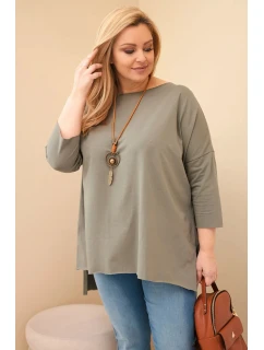Dámská asymetrická bavlněná blůza Plus Size s náhrdelníkem khaki