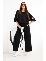 Dámský máslový komplet z viskózy mikina a široké kalhoty černý Dámský máslový komplet z viskózy mikina a široké kalhoty černý