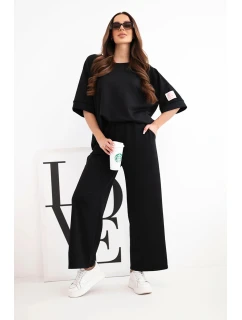 Dámský máslový komplet z viskózy mikina a široké kalhoty černý