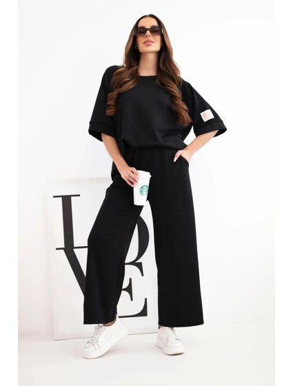 Dámský máslový komplet z viskózy mikina a široké kalhoty černý Dámský máslový komplet z viskózy mikina a široké kalhoty černý