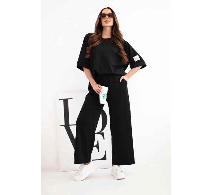 Dámský máslový komplet z viskózy mikina a široké kalhoty černý Dámský máslový komplet z viskózy mikina a široké kalhoty černý