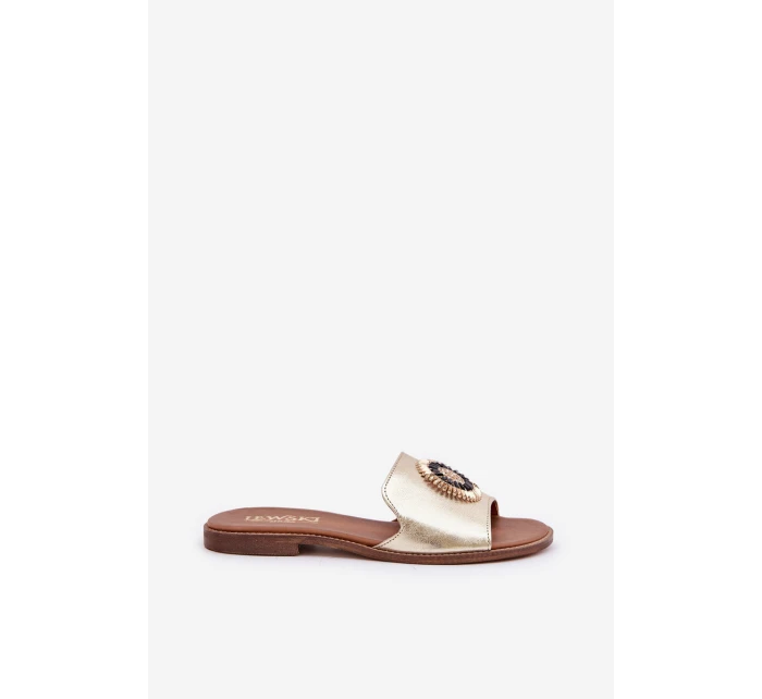 Kožené sandály s ozdobou na plochém podpatku Zazoo model 21682450 zlaté - Boto