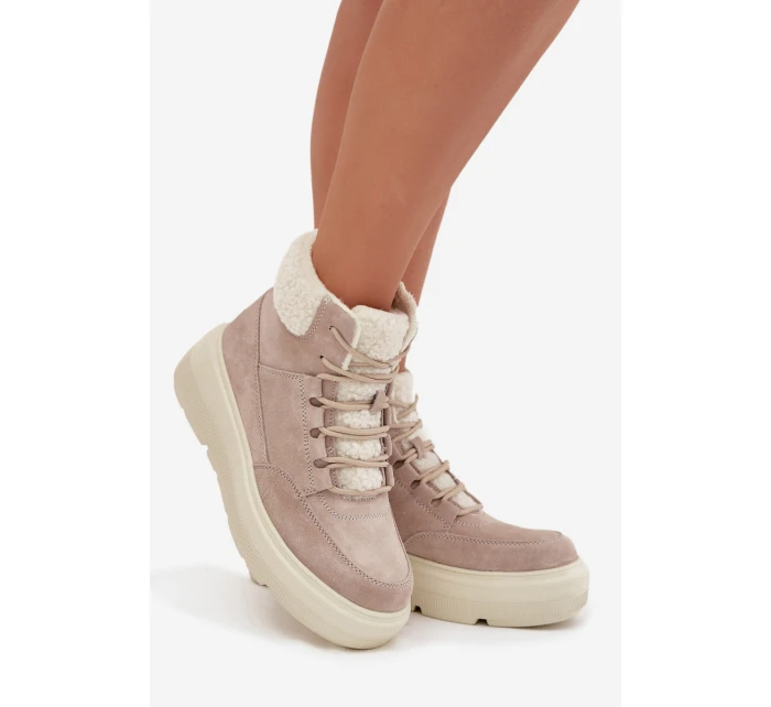 Semišové zimní boty pro ženy s kožíškem na platformě Vinceza 95354 béžové