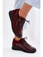 Kožené dámské polobotky na platformě model 22100874 bordó - VINCEZA