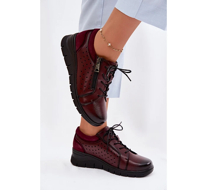 Kožené dámské polobotky na platformě model 22100874 bordó - VINCEZA