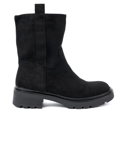 Pěkné černé  kotníčkové boty dámské na plochém podpatku