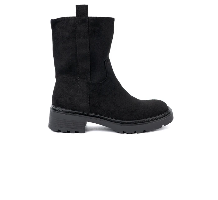 Pěkné černé  kotníčkové boty dámské na plochém podpatku