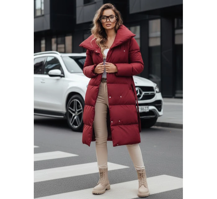 Dámský dlouhý prošívaný kabát bordó model 21990613 - Dstreet