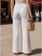 Dámské lněné kalhoty s širokými nohavicemi bílé FashionStreet UY3081 Dámské lněné kalhoty s širokými nohavicemi bílé FashionStreet UY3081