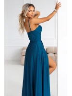 model 21848973 Dlouhé večerní šaty bez ramínek s rozparkem na nohou námořnické barvy - numoco basic