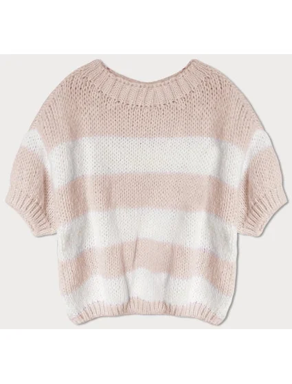 Volný béžový dámský pruhovaný svetr model 19735959 - MADE IN ITALY