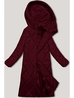 Dlouhá zimní bunda ve vínové bordó barvě s kapucí model 21472300 - J.STYLE