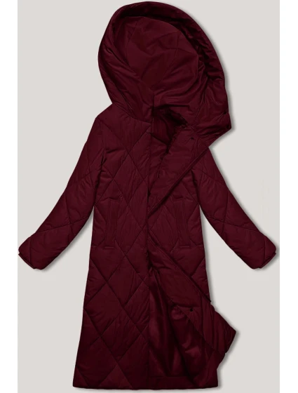 Dlouhá zimní bunda ve vínové bordó barvě s kapucí model 21472300 - J.STYLE
