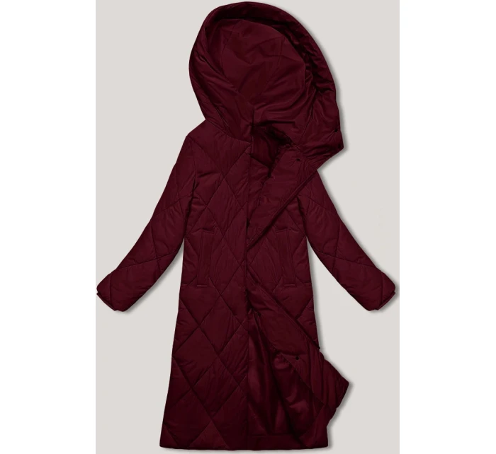 Dlouhá zimní bunda ve vínové bordó barvě s kapucí model 21472300 - J.STYLE