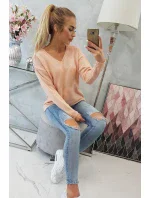 Svetr s výstřihem do V, pudrově růžový Svetr s výstřihem do V, pudrově růžový