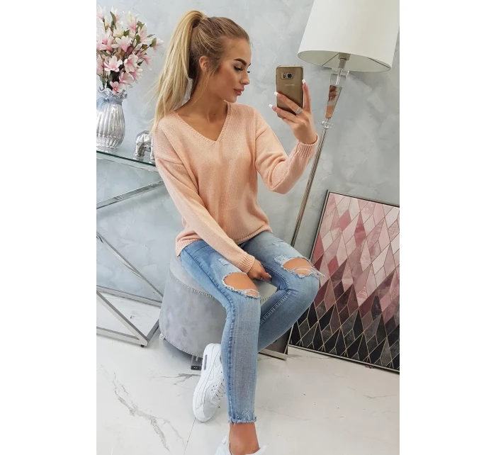 Svetr s výstřihem do V, pudrově růžový Svetr s výstřihem do V, pudrově růžový