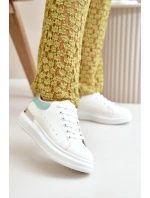 Nízké Dámské Tenisky Na Platformě Z Eko Kůže Bílá-Zelená Nevelena Nízké Dámské Tenisky Na Platformě Z Eko Kůže Bílá-Zelená Nevelena