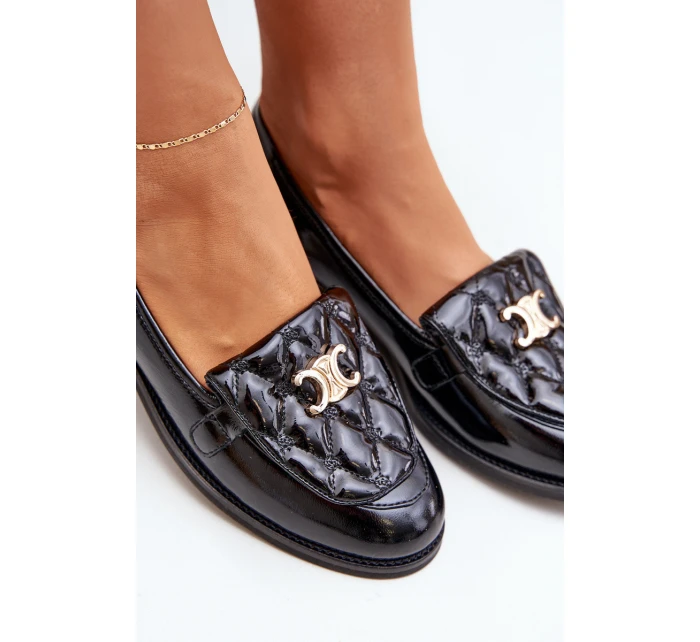 Kožené Lakované Mokasíny Se Zlatou Dekorací Laura 2927 Černé