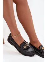 Lakované dámské mokasíny se zlatým ozdobným S Bar ski HY52 539 černé