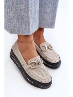 Dámské kožené mokasíny na platformě s ozdobou S.Barski béžová Dámské kožené mokasíny na platformě s ozdobou S.Barski béžová