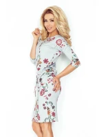 Dámské šaty netopýří střih s kapsami a zavazovací tkanicí květinové šedé - Šedá / S - Numoco