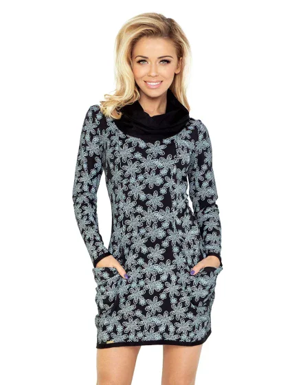 Dámské volnočasové šaty NUMOCO s dlouhým rukávem a rolákem krátké černé - Černá / S - Numoco