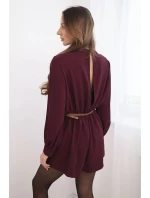 Elegantní dámský overal s páskem a dlouhým rukávem bordový Elegantní dámský overal s páskem a dlouhým rukávem bordový