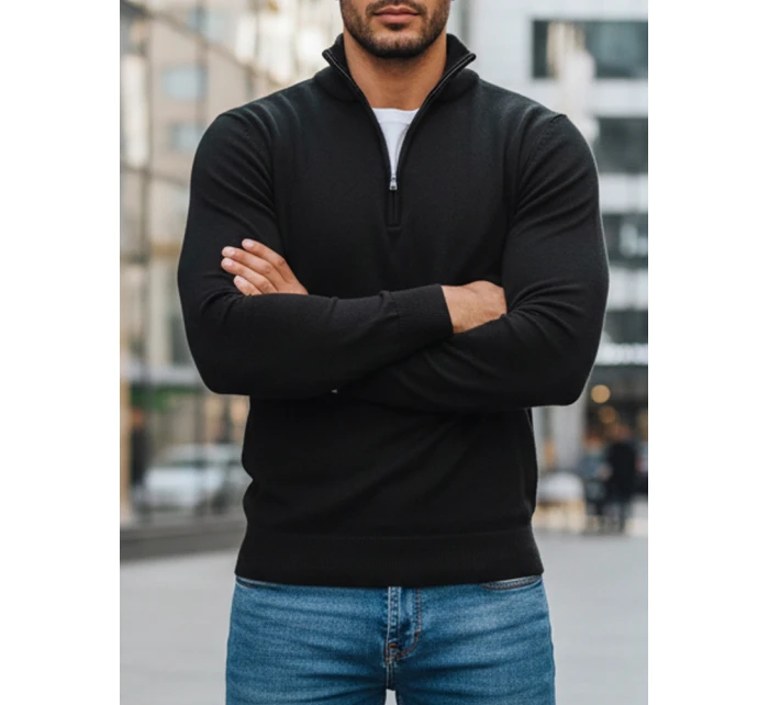 Pánský černý svetr FashionStreet WX1894 Pánský černý svetr FashionStreet WX1894