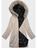 Černobéžová oboustranná dámská zimní bunda s kapucí model 21246405 - S'WEST