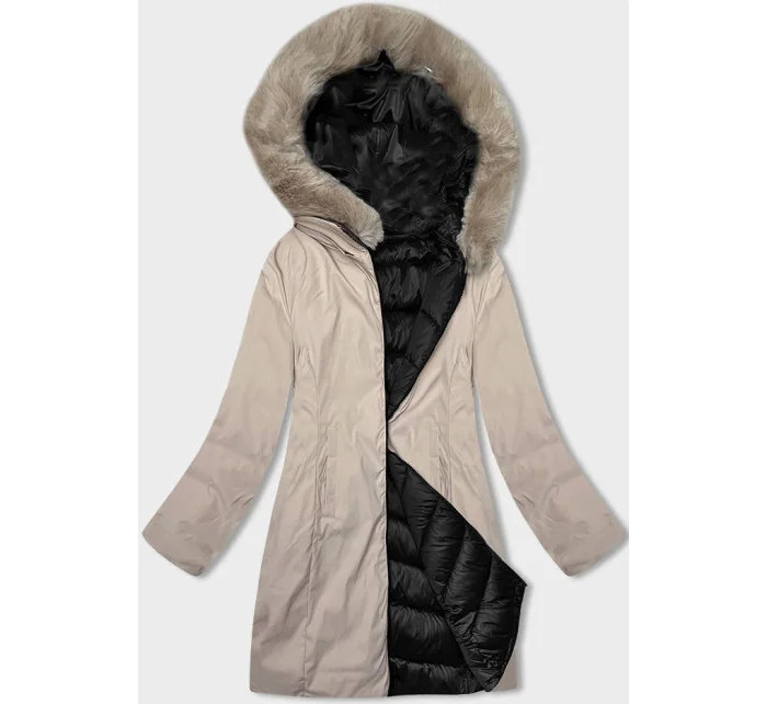Černobéžová oboustranná dámská zimní bunda s kapucí model 21246405 - S'WEST