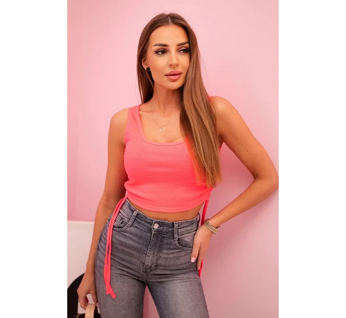 Dámská žebrovaná halenka se zavazováním na bocích růžový neon