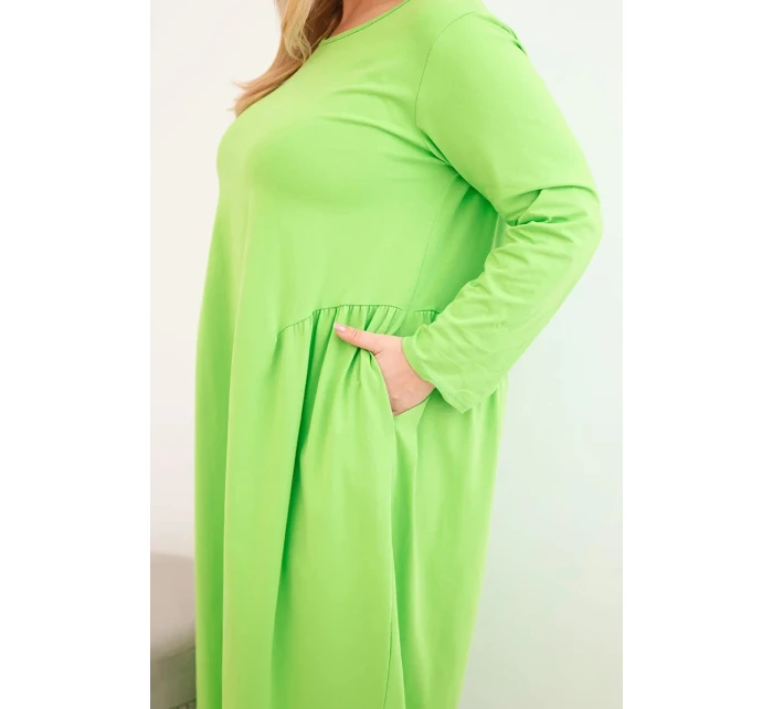 Dámská sukně Plus Size bavlněná s dlouhým rukávem a nařasením v pase světle zelená