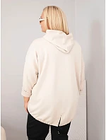 Dámská mikina Plus Size z viskózy s kapucí a ozdobnými proužky béžová