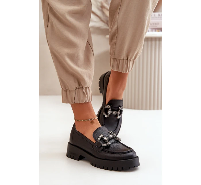 Dámské Kožené Mokasíny S Dekorací Černé CheBello 4369
