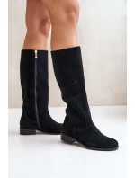 Dámské semišové kozačky do poloviny lýtek na zip Lewski 3616 černé